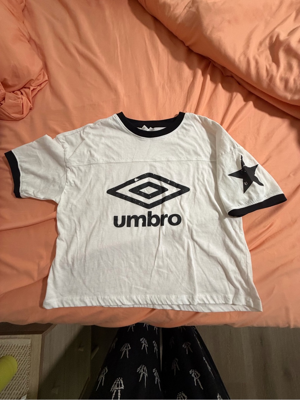 Umbro White Ringer Tee with Black Logo and Trim